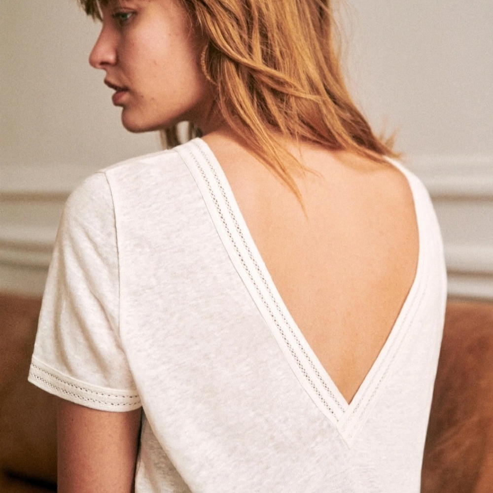 Sezane Victorin size 2-4 (34EU) white Tshirt linen